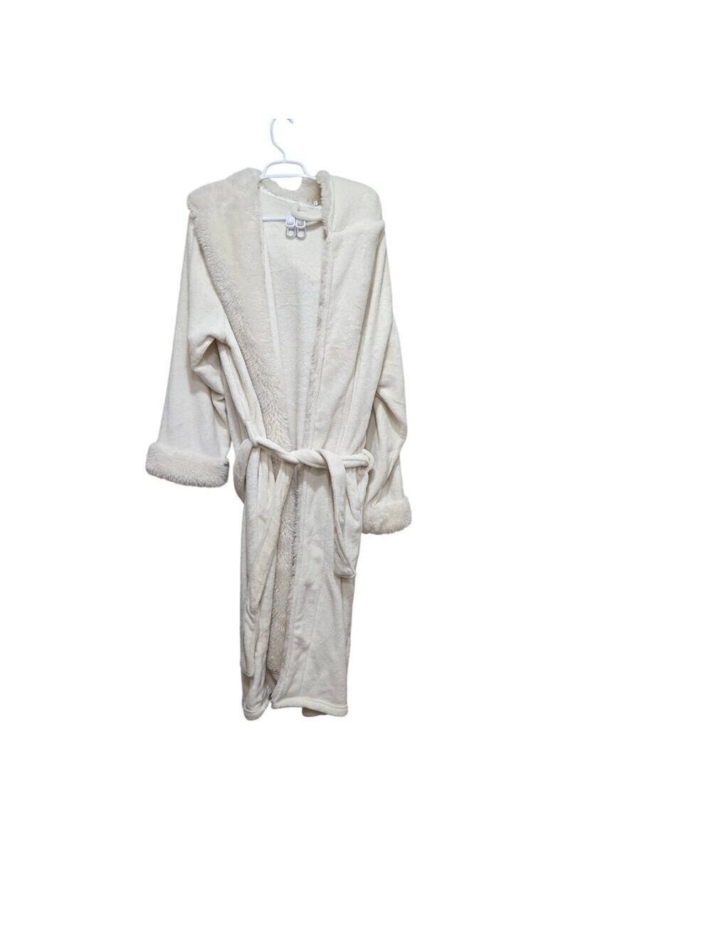 Pottery Barn Ivory Plush Faux Fur Hooded Robe L XL